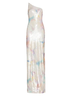 Paige Sequined One-Shoulder Gown