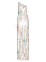 Paige Sequined One-Shoulder Gown