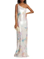 Paige Sequined One-Shoulder Gown