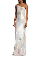 Paige Sequined One-Shoulder Gown