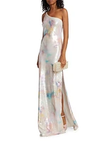 Paige Sequined One-Shoulder Gown