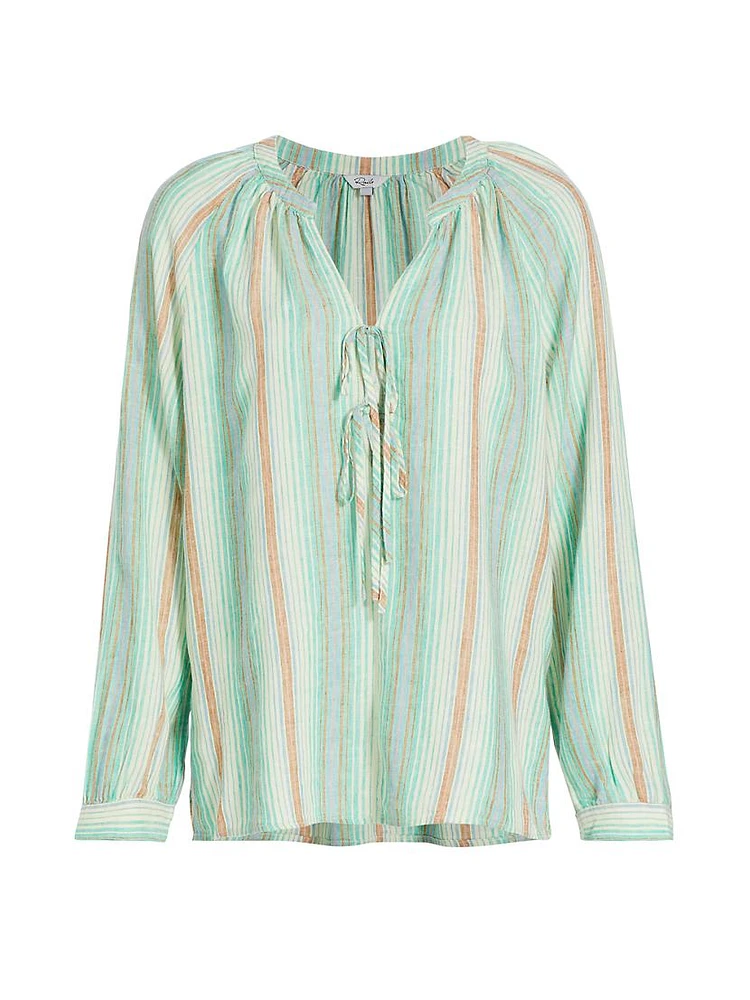 Striped Linen-Blend Blouse