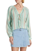 Striped Linen-Blend Blouse