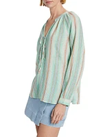 Striped Linen-Blend Blouse