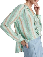 Striped Linen-Blend Blouse