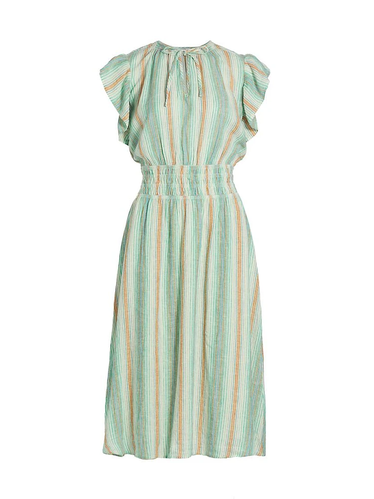 Iona Striped Linen-Blend Midi-Dress