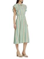 Iona Striped Linen-Blend Midi-Dress