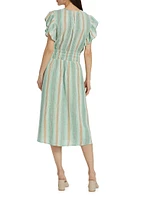 Iona Striped Linen-Blend Midi-Dress