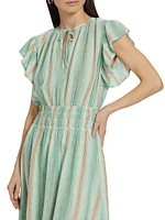 Iona Striped Linen-Blend Midi-Dress