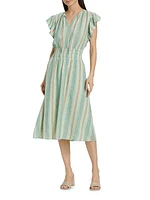 Iona Striped Linen-Blend Midi-Dress