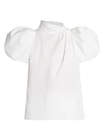 Cotton-Blend Puff-Sleeve Blouse