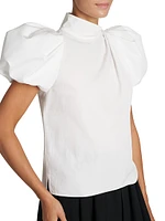 Cotton-Blend Puff-Sleeve Blouse