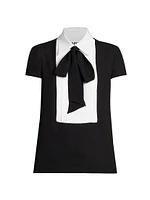 Two-Tone Silk Tie-Neck Blouse