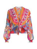 Izora Printed Chiffon Cover-Up Top