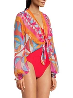 Izora Printed Chiffon Cover-Up Top