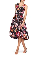 Viola Floral Organza Bubble-Hem Midi-Dress