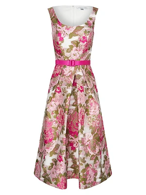 Miriam Floral Jacquard Belted Midi-Dress