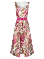 Miriam Floral Jacquard Belted Midi-Dress