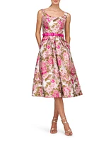 Miriam Floral Jacquard Belted Midi-Dress