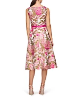 Miriam Floral Jacquard Belted Midi-Dress