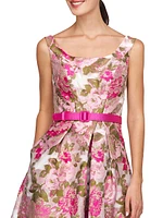 Miriam Floral Jacquard Belted Midi-Dress