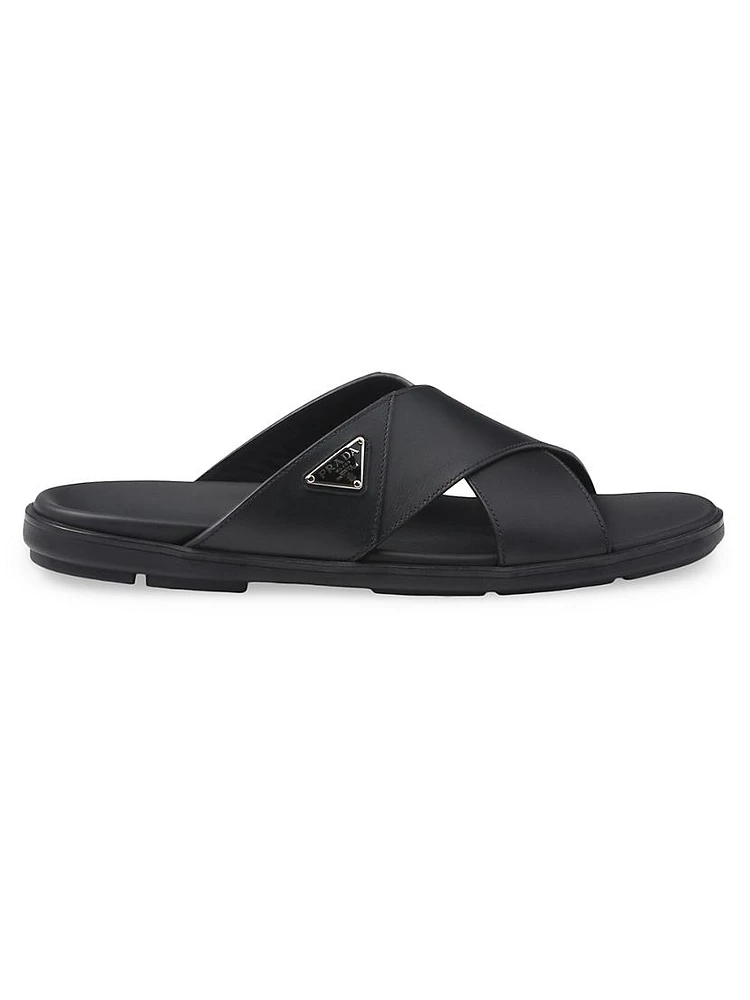 Leather Crisscross Slides