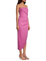 Audrina Gathered Strapless Asymmetric Midi-Dress