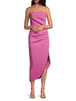 Audrina Gathered Strapless Asymmetric Midi-Dress