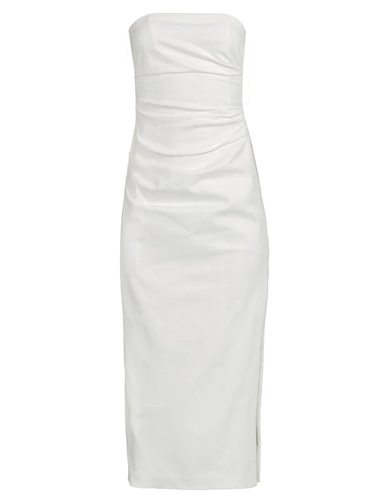 Astrid Gathered Strapless Midi-Dress