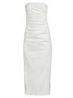 Astrid Gathered Strapless Midi-Dress