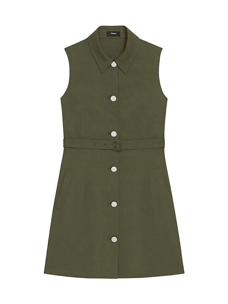 Linen-Blend Military Minidress