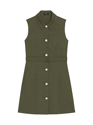 Linen-Blend Military Minidress