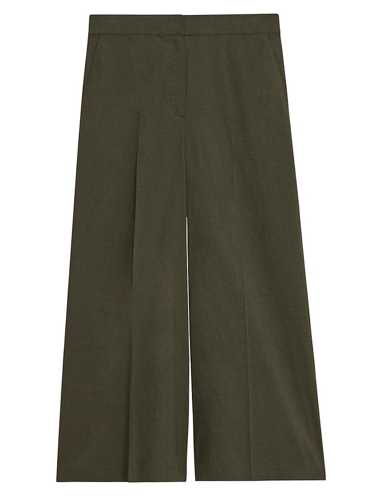 Linen-Blend Cropped Wide-Leg Pants