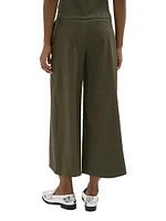 Linen-Blend Cropped Wide-Leg Pants