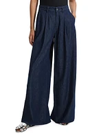 Pleated Wide-Leg Denim Pants