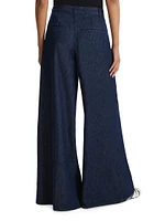 Pleated Wide-Leg Denim Pants