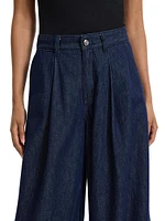 Pleated Wide-Leg Denim Pants