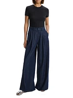 Pleated Wide-Leg Denim Pants