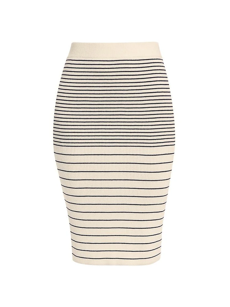 Striped Rib Cotton & Silk Midi-Skirt