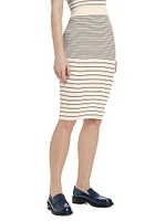 Striped Rib Cotton & Silk Midi-Skirt