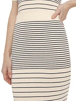 Striped Rib Cotton & Silk Midi-Skirt