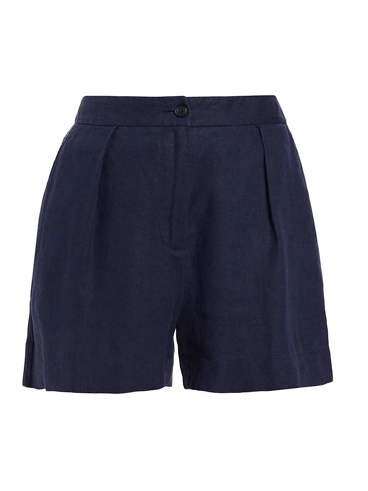 Pleated Linen & Cotton Shorts