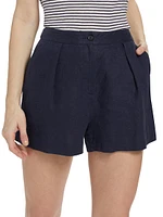 Pleated Linen & Cotton Shorts