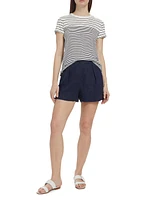 Pleated Linen & Cotton Shorts