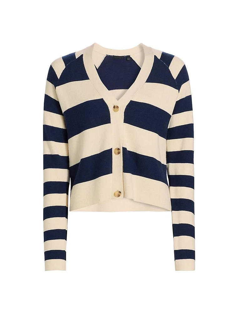 Wool-Cotton Blend Stripe Cardigan