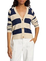 Wool-Cotton Blend Stripe Cardigan