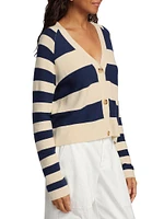 Wool-Cotton Blend Stripe Cardigan