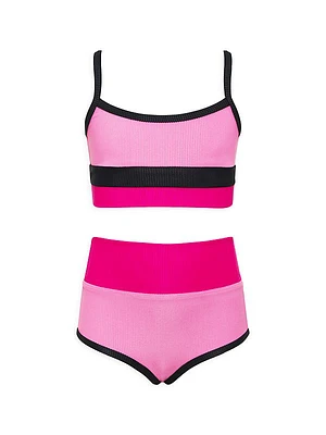 Little Girl's & Girl's Ribbed Colorblock Bikini Set