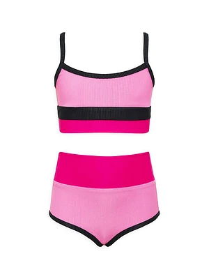 Little Girl's & Ribbed Colorblock Bikini Set