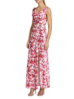 Bette Watercolor Petal Cowl Midi-Dress